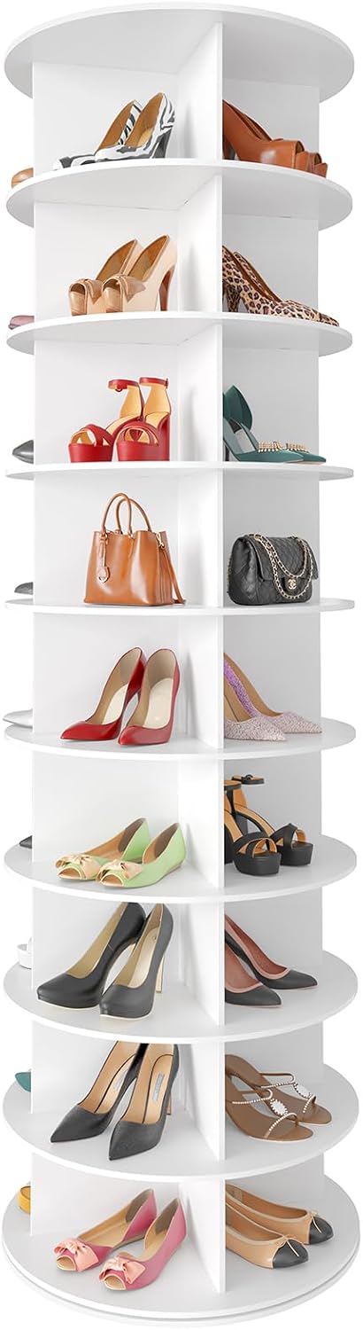 SpaceAid 9 Tier Rotating Shoe Rack Tower, Spinning Shoe Display Lazy Susan, R...