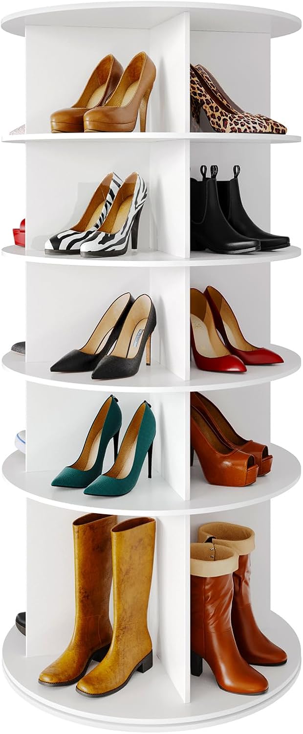 SpaceAid Rotating Shoe Rack 5 Tier Organizer, High Bottom Design Shoe Tower S...