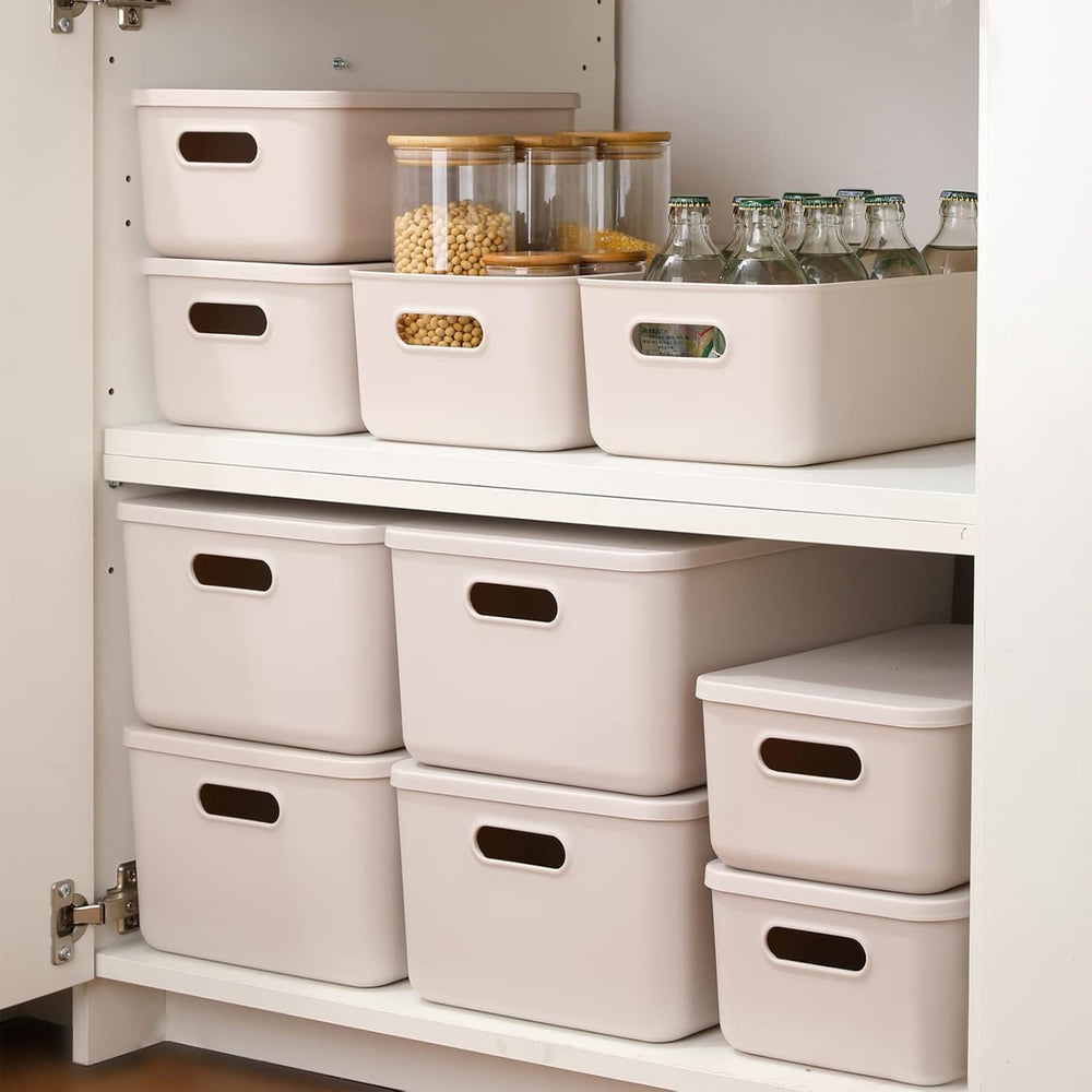 6 Piece Plastic Storage Baskets Boxes with Lids, 11.8x8x4.7 Inch Stackable Or...