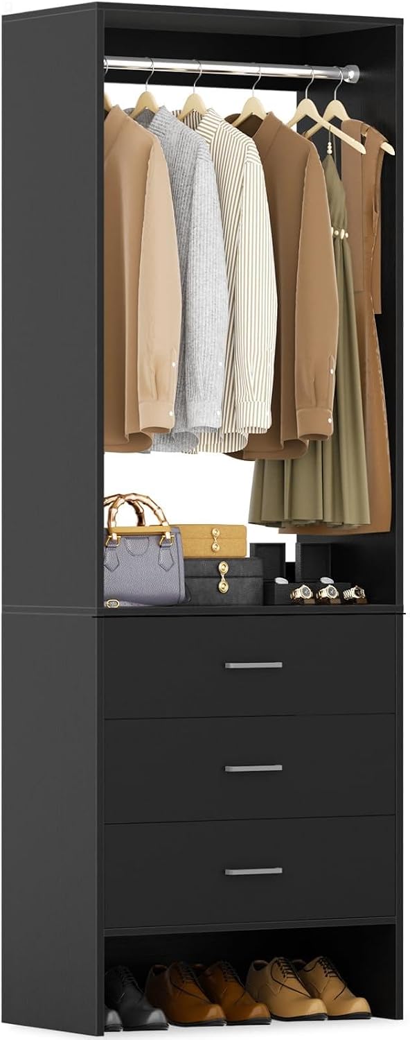 Aheaplus 1.8FT Closet System with 3 Drawers, 21.5’’ Closet Organizer, Black