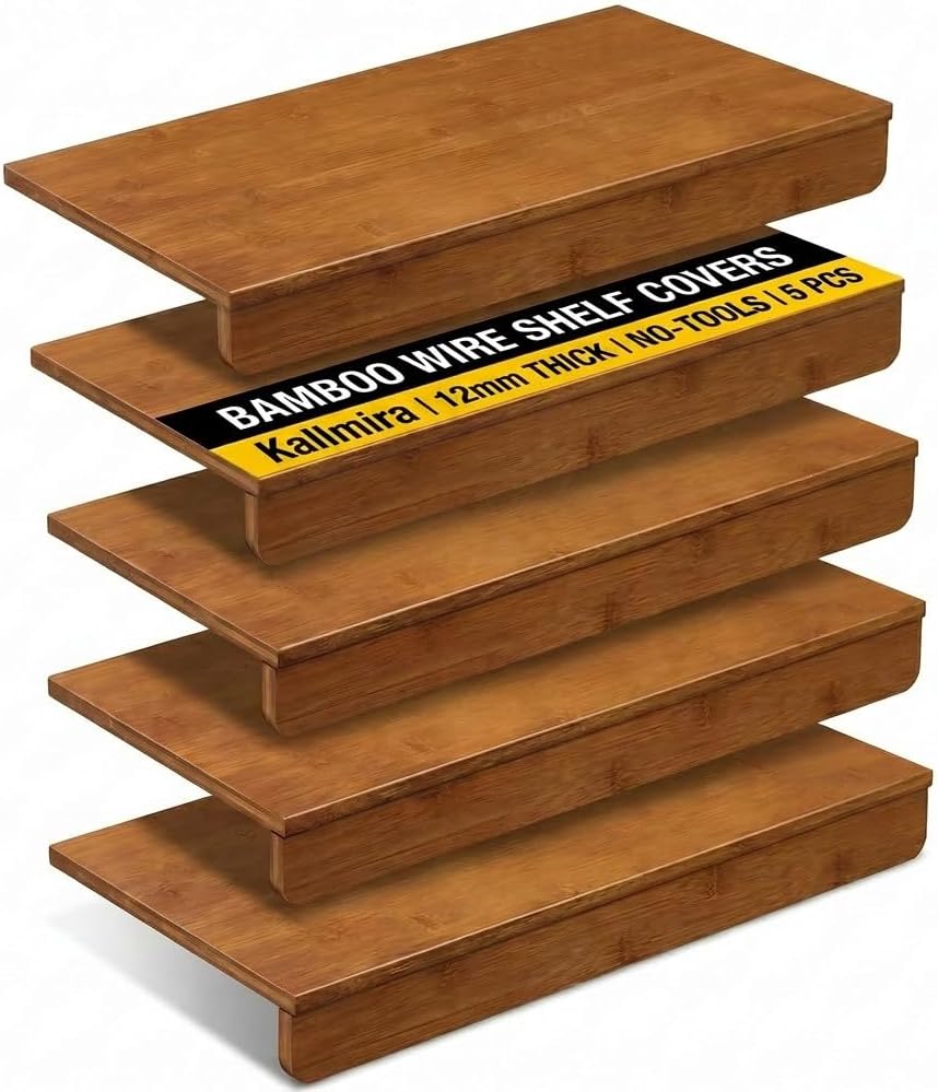 Wire Rack Covers for Shelves 5Pcs, Bamboo Wire Shelf Covers, Advanced 3-Layer...