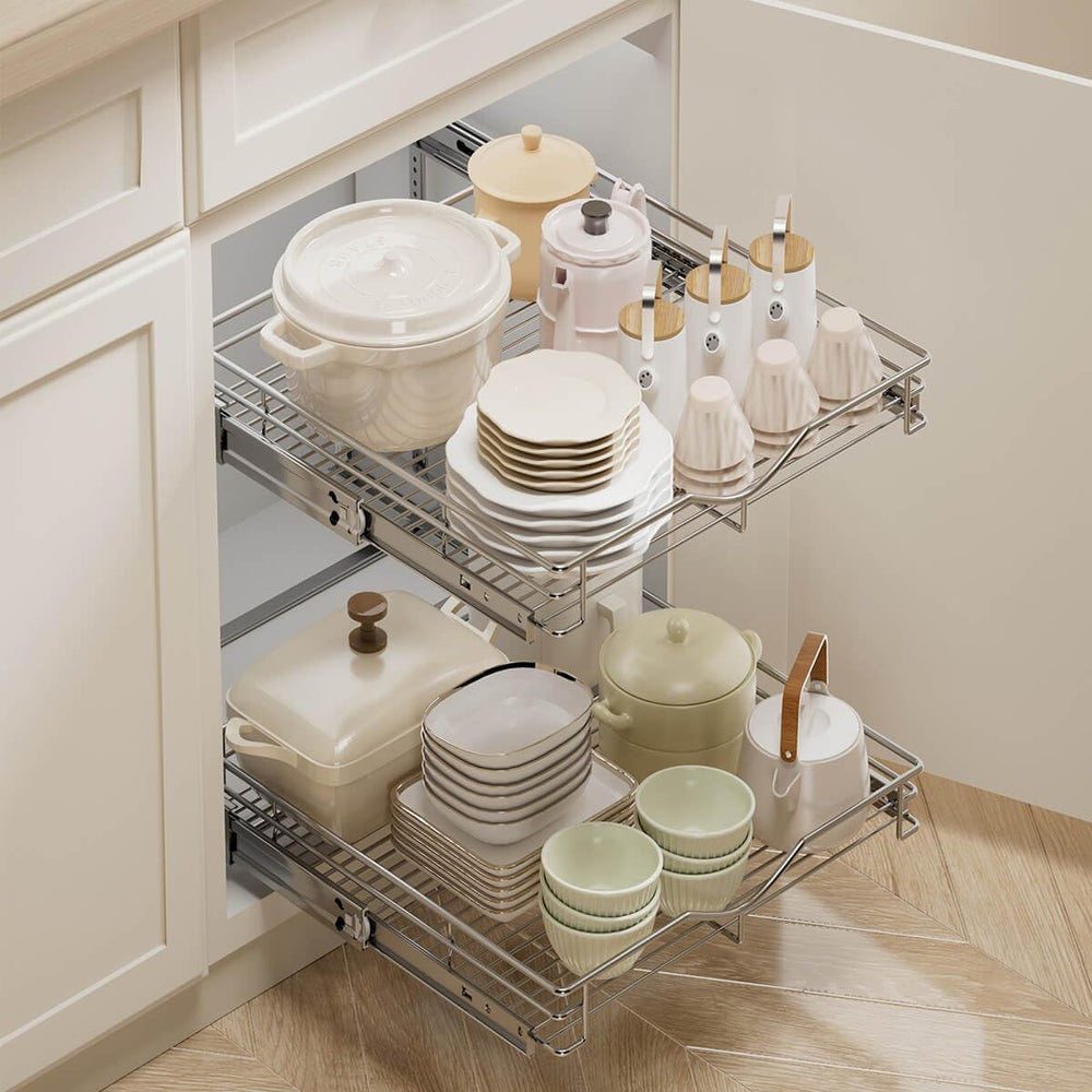 DINDON 2 Tier Pull Out Cabinet Organizer (20" W X 21" D), Double Ti...