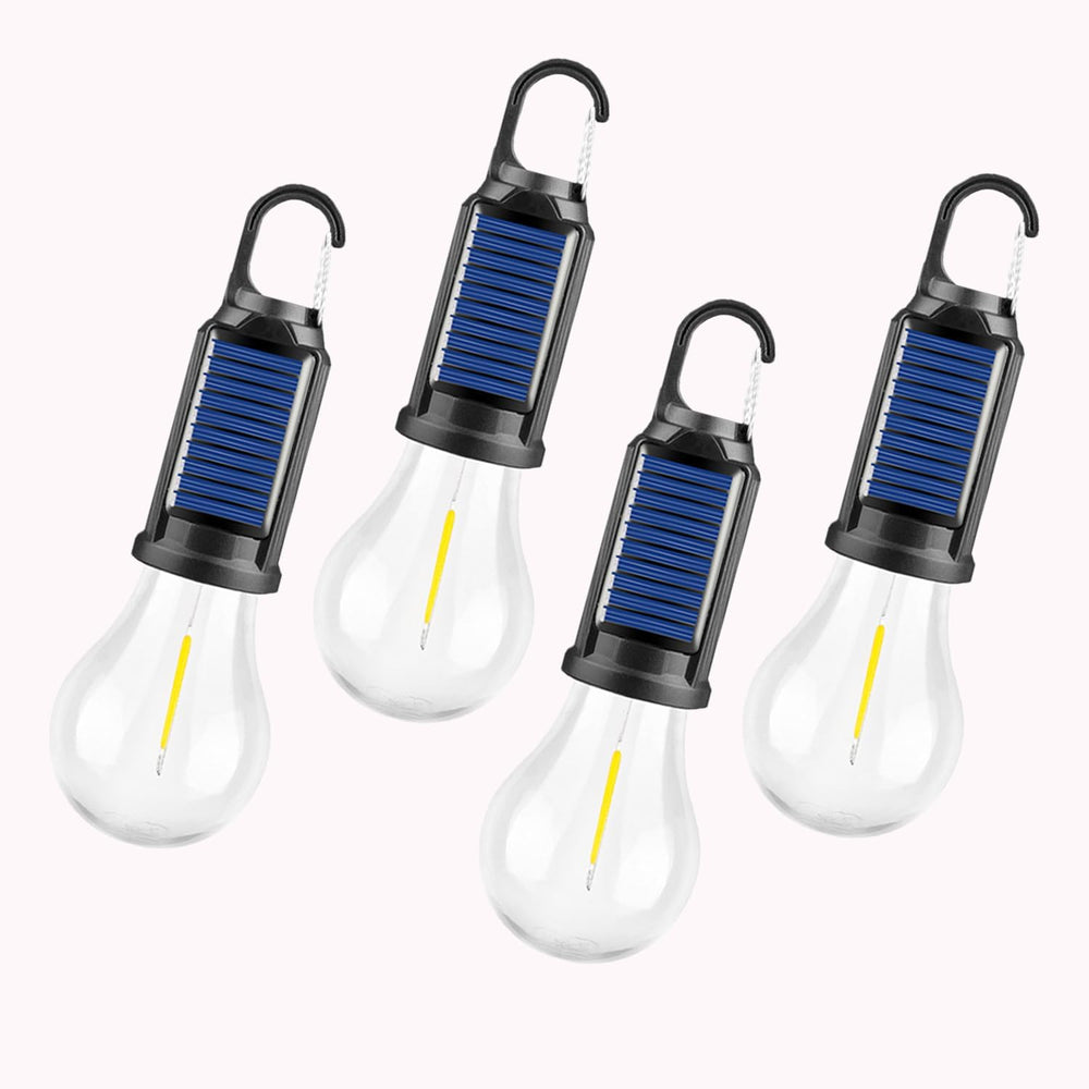 4-Pack Solar LED Camping Lantern - Rechargeable with Clip Hook
