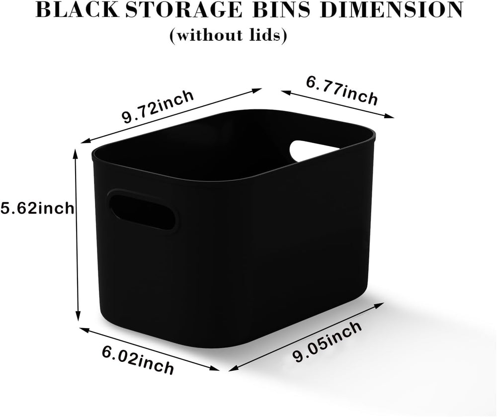 12 Pack Black Storage Bins for Shelves, Plastic Storage Containers for Organi...