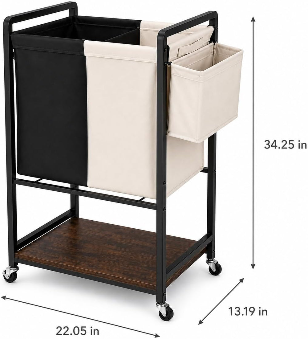 Rolling Laundry Sorter Cart with 2 Removable Bags, Double Laundry Hamper with...