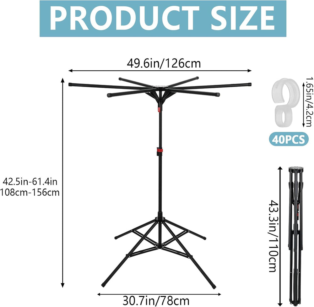 Foldable Clothes Drying Rack, 6 Rod Umbrella Style Height Adjustable Carbon S...