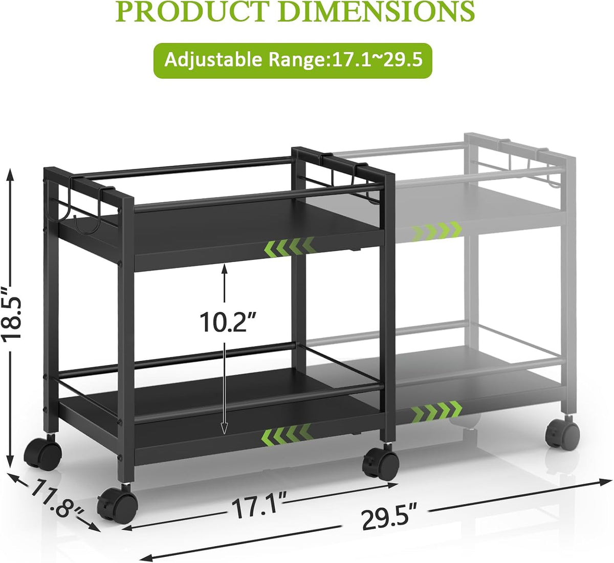 1 Pack 2-Tier Expandable Pantry Floor Organizer Cart, Rolling Pantry Storage Cart with Wheel, Adjustable Can Organizer for Kitchen Pantry, Pantry Shelves and Storage Rack for Snacks, Vegetables, Black