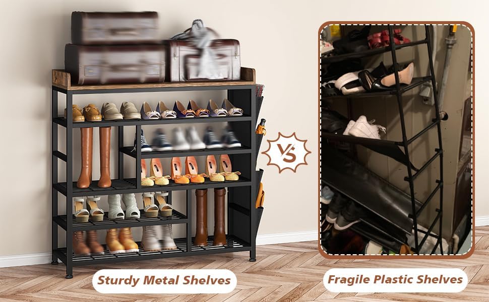 EnHomee 6‑Tier Shoe Rack for Entryway, Holds 24 Pairs, Tall Boot Section