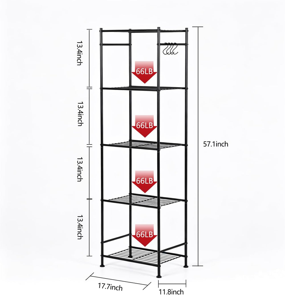 5-Tier Sturdy Storage Shelves with Leveling Feet, Black