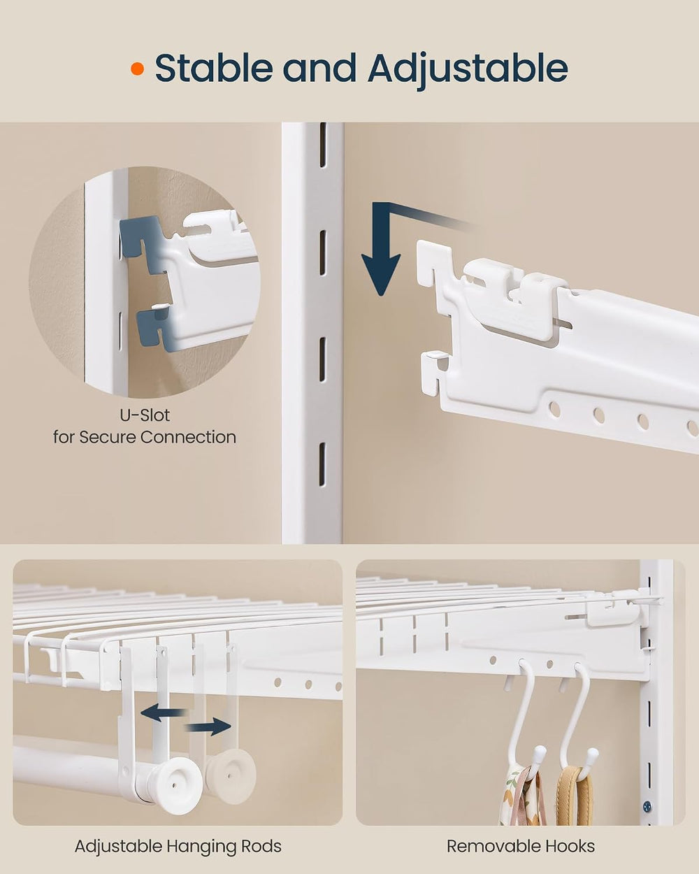 SONGMICS HOME Closet System, Closet Insert Organizer, 6-8 ft Closet Shelves