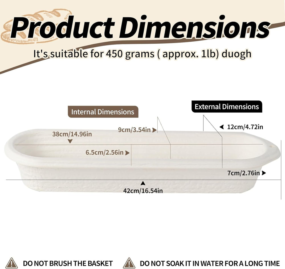 6-Pack 15 Inch Long Baguettes Proofing Basket Sourdough Banneton with Liner