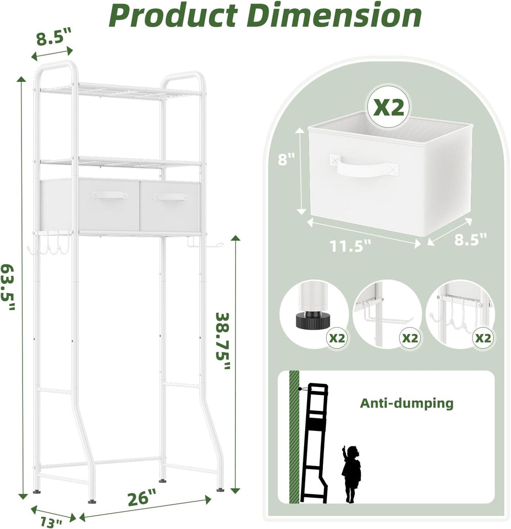 Simple Trending Over The Toilet Storage Rack with Drawers, Metal 3 Tier Bathr...