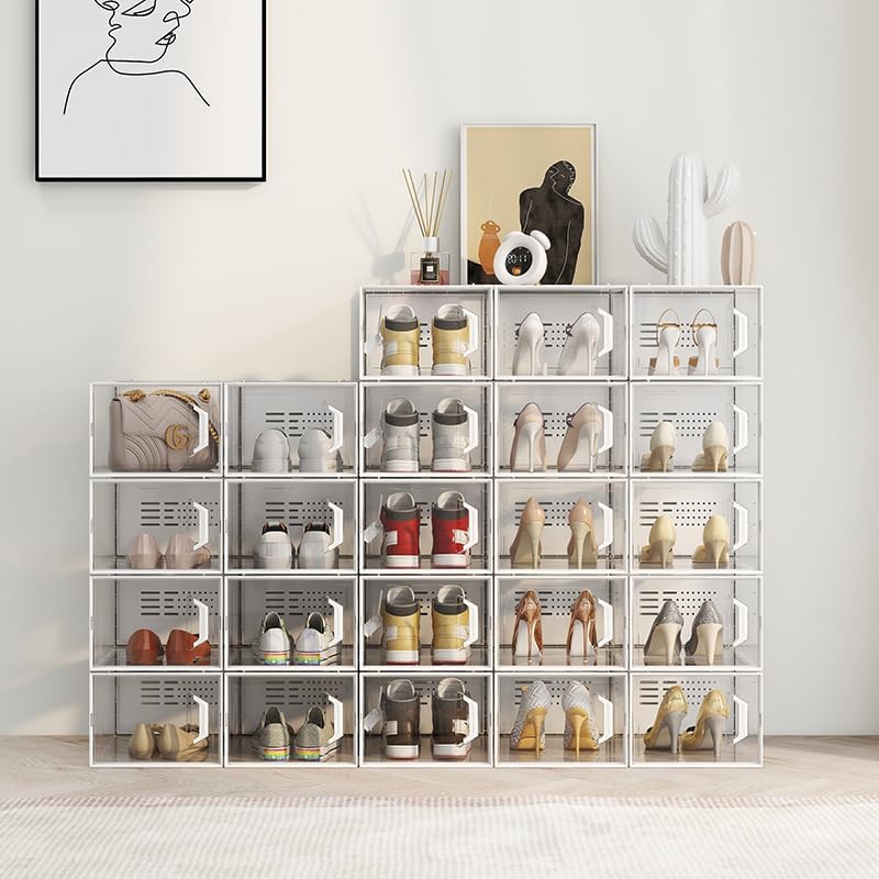SEE SPRING X-Large Shoe Storage Box Fit Size 11, Clear Plastic Stackable Shoe...