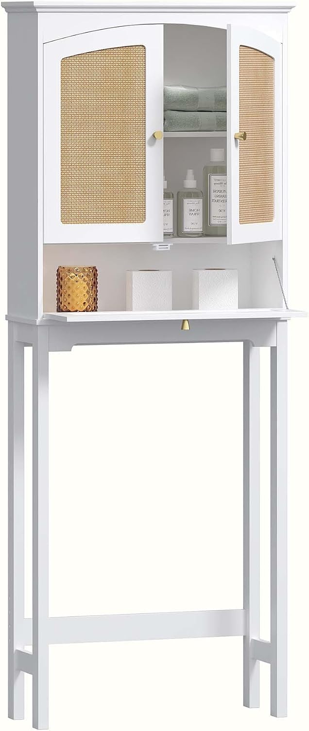 Spirich Over the Toilet Storage Cabinet with Arched Rattan Doors, White