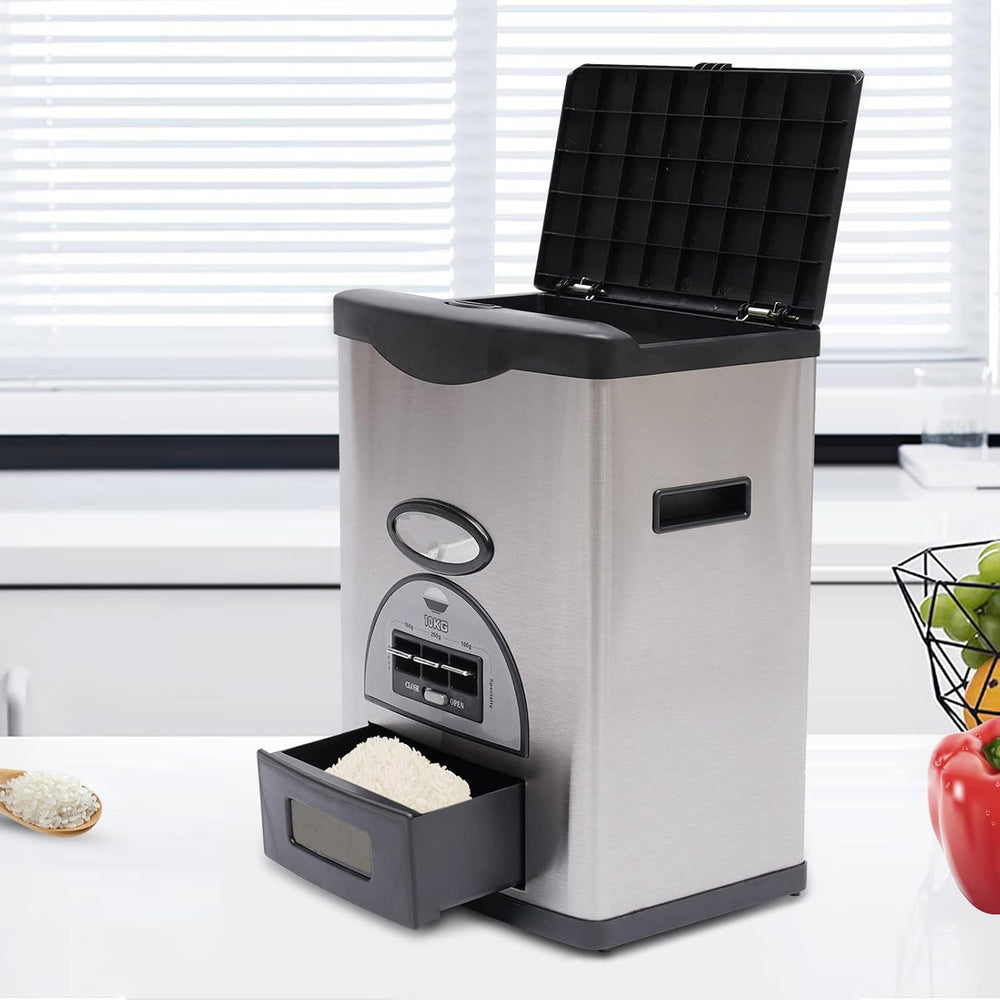 10Kg/22Lb Auto Rice Dispenser, Black Dispenser Three Gears Measuring Rice Sto...