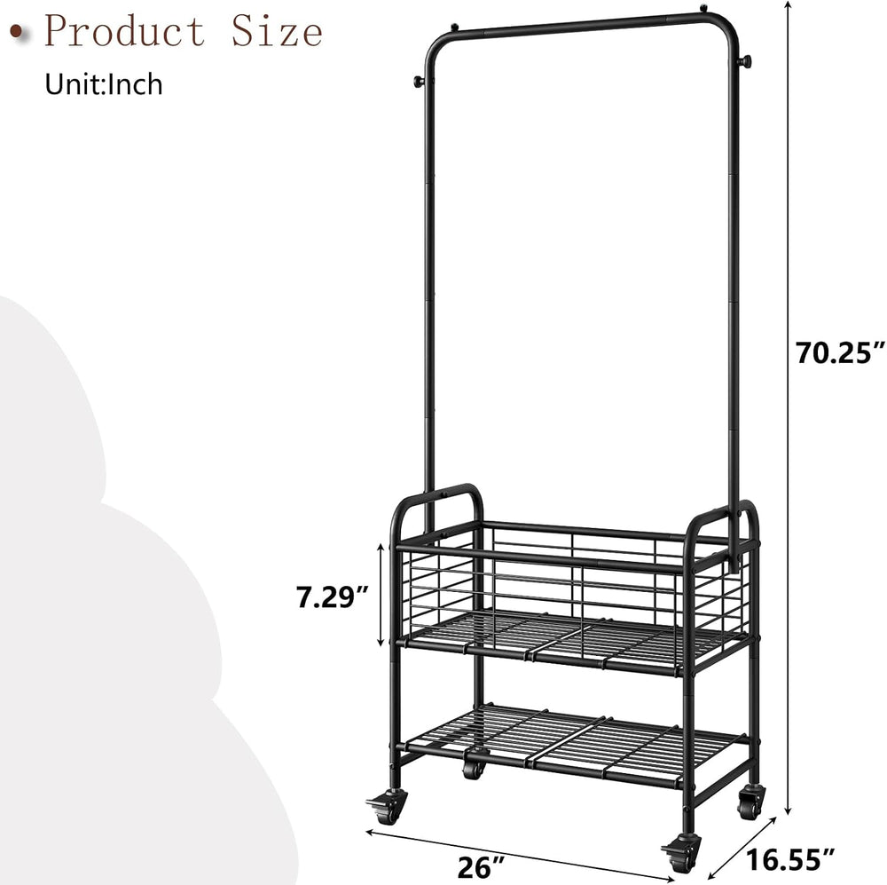 SUOERNUO Laundry Cart with Basket Hanging Rack Sorter with Wheels Shelf