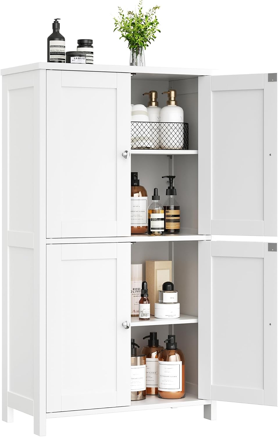 Shintenchi Bathroom Storage Cabinet 4 Doors & Adjustable Shelves White