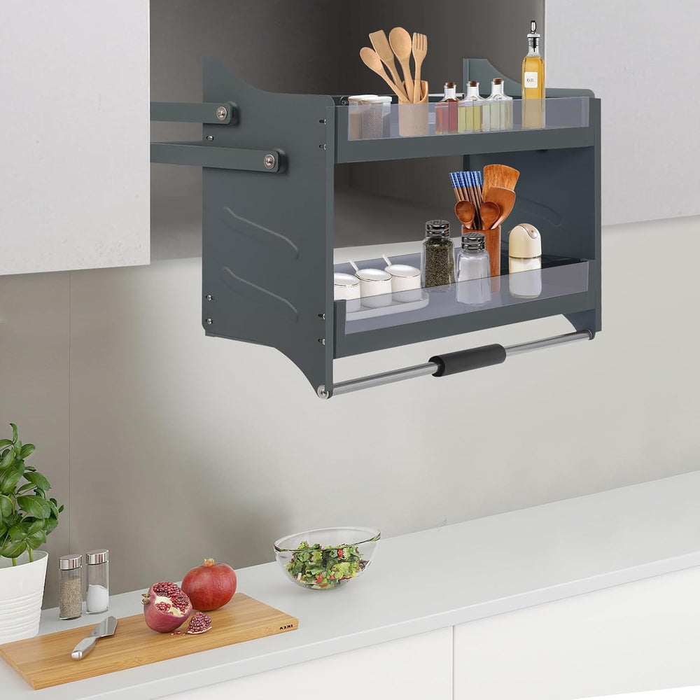 Pull Down Shelf for Kitchen Upper Cabinet,2-Tier Pull Down Cabinet Organizer,...