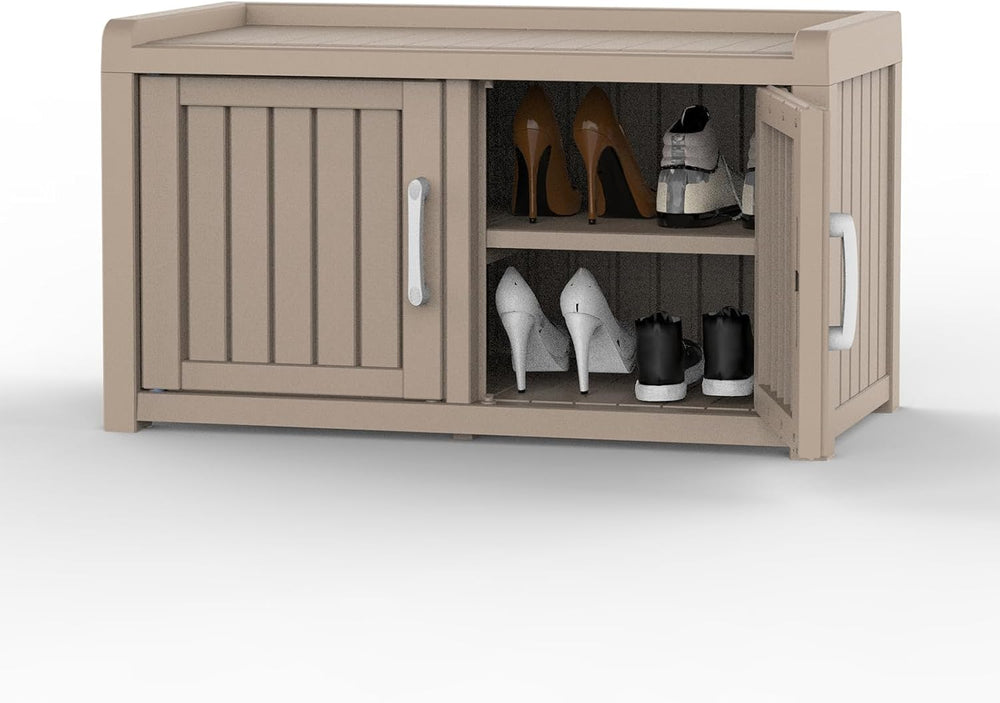 DRATO Indoor Outdoor Shoe Storage Cabinet, Shoe Bench Entryway with Adjustabl...