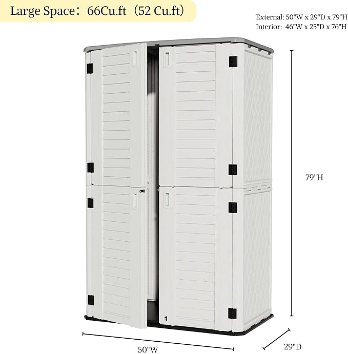 ZZM Large 67 Cu.ft Waterproof Storage Shed, Outdoor Storage Cabinet，Durable