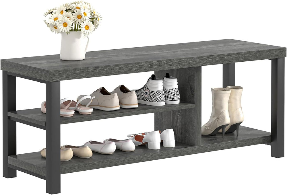EXCEFUR Industrial Entryway Bench, Rustic Indoor Shoe Boot Storage Bench Seat...