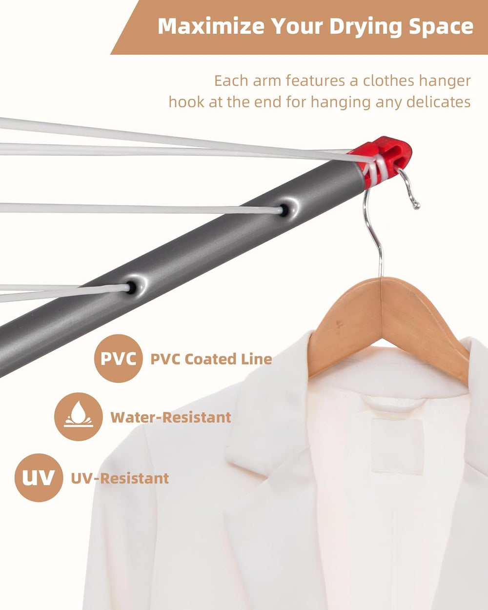 STORAGE MANIAC Portable Umbrella Clothes Drying Rack 8 Lines with 82 Feet Dry...