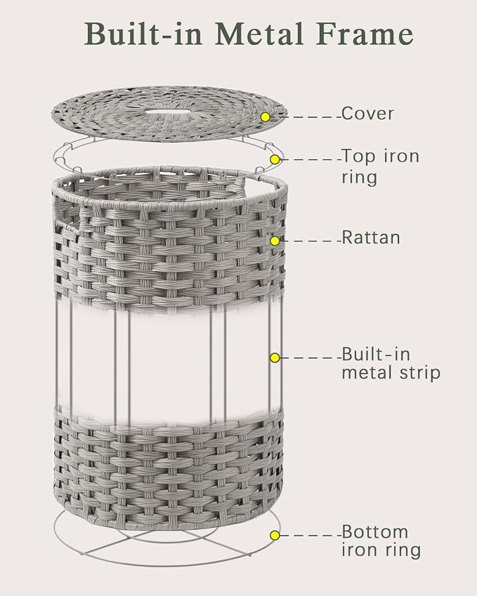 Laundry Hamper with Lid Laundry Basket with Lid 19.0 Gal Round Laundry Basket