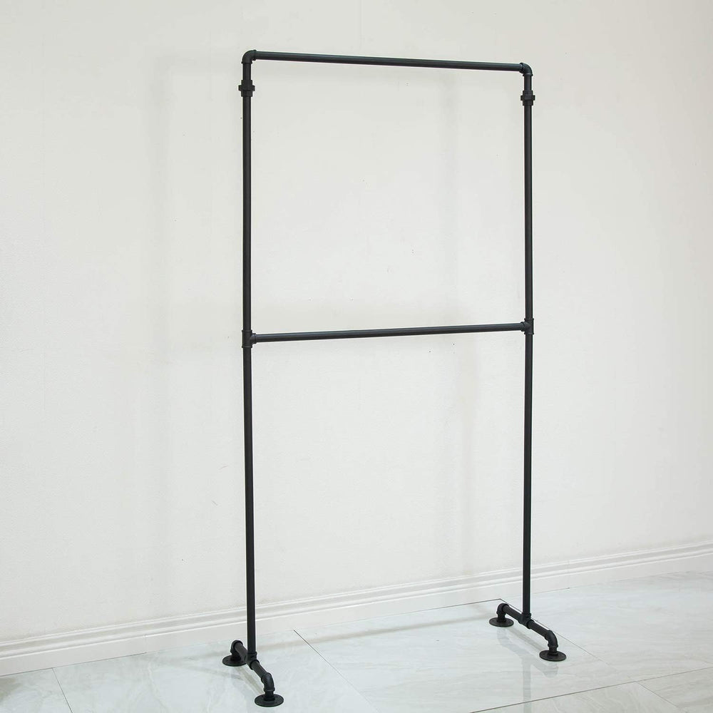 Industrial Pipe Clothing Rack 2-Tier Commercial Garment Rack Standing Display...