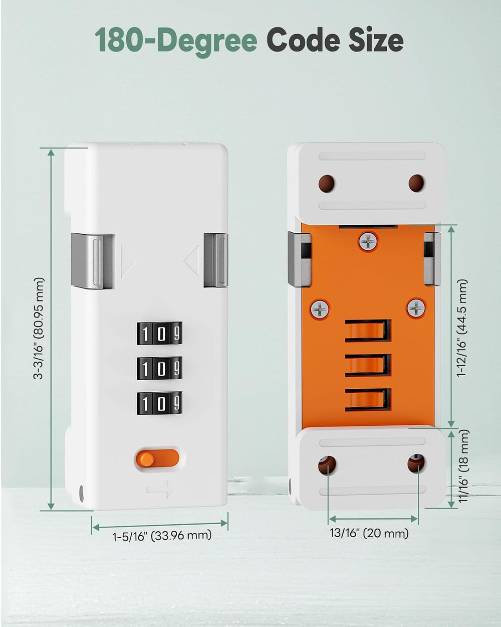 180 Degree Barn Door Combination Lock, Keyless, White-2 Pack