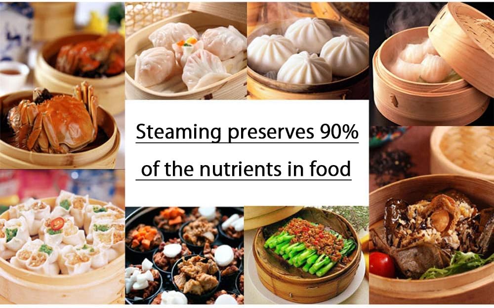2-Tier Kitchen Bamboo Steamer with Stainless Steel Rings for Asian Cooking | ...
