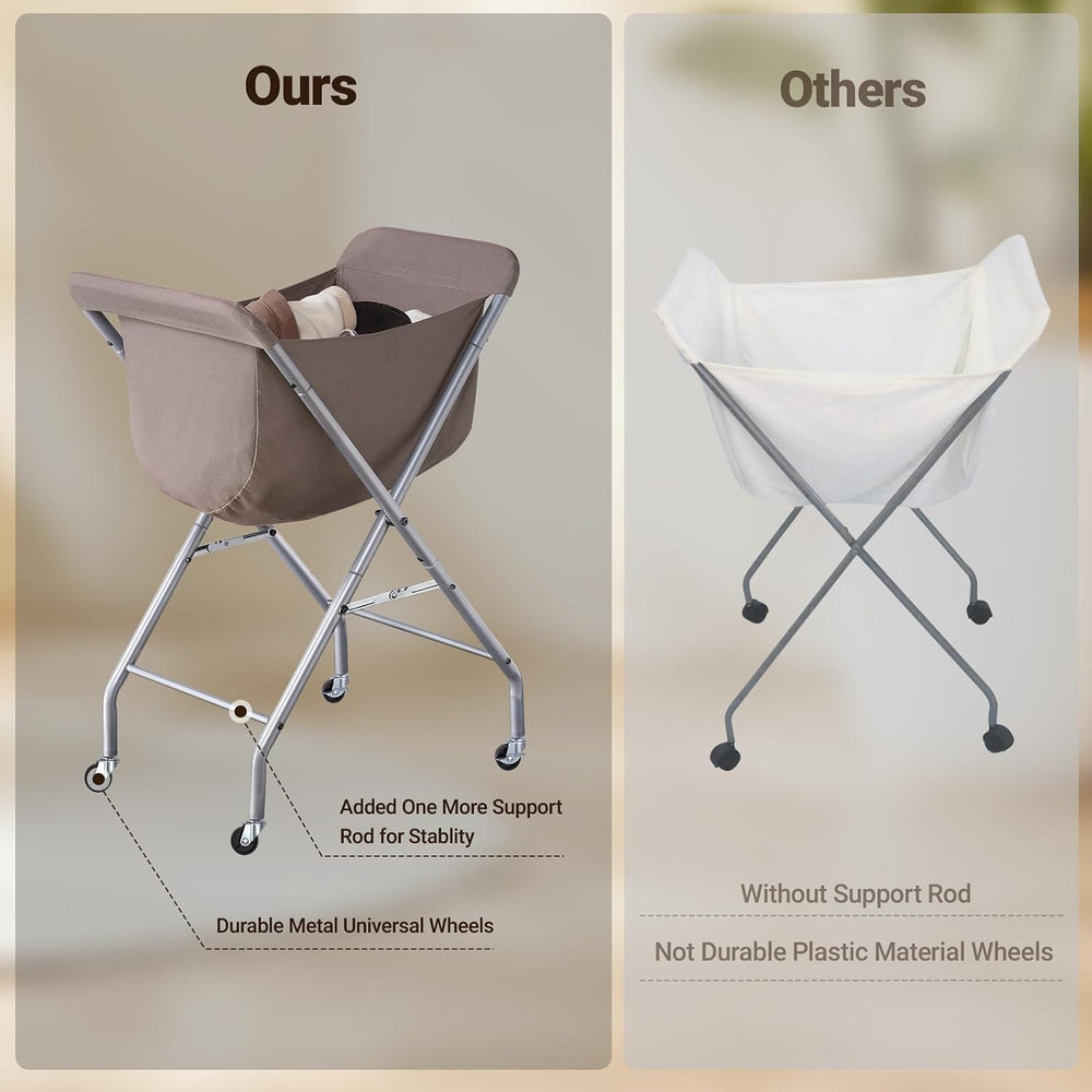 ELYKEN Laundry Basket with Wheels, Collapsible Laundry Hamper, Camel Brown
