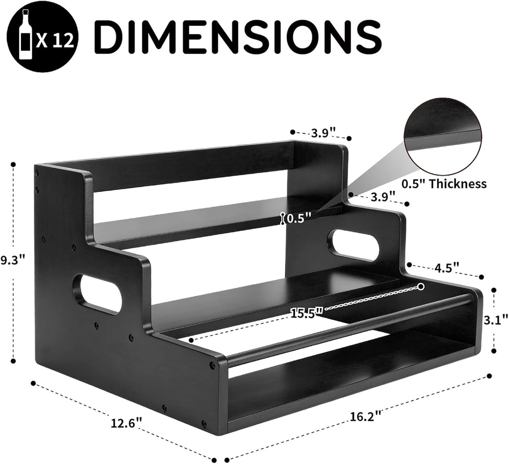 Liquor Bottle Display Shelf, Coffee Syrup Rack Organizer, Black