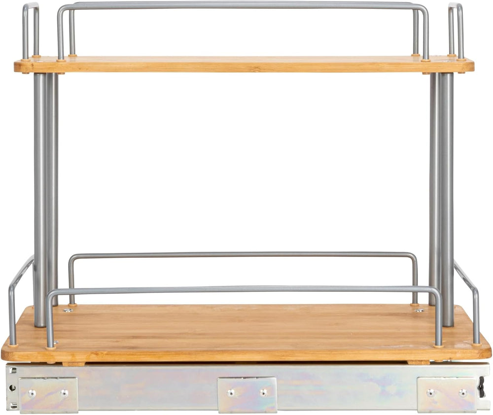 Household Essentials Bamboo and Silver Iron Two-Tier Slide-Out Organizer