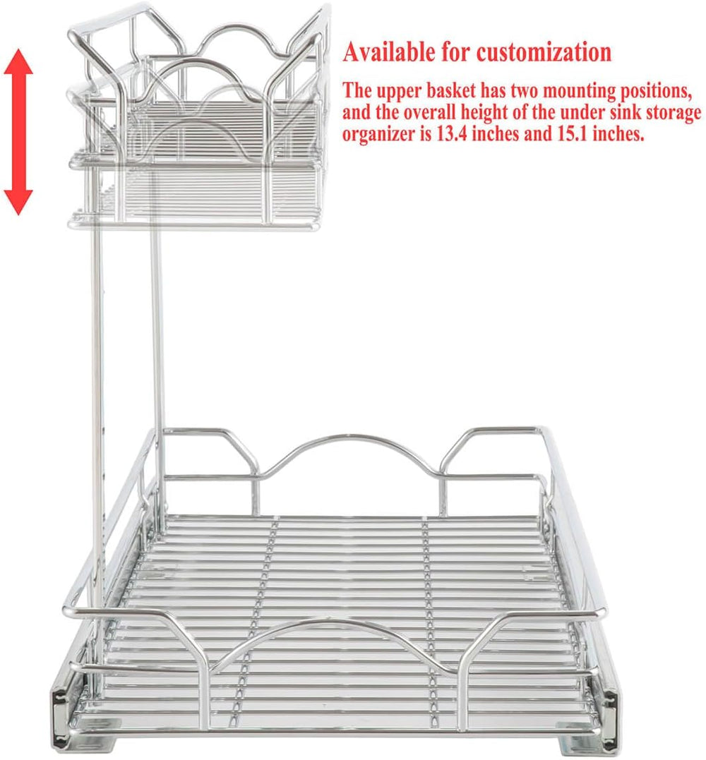 OCG Under Sink Cabinet Organizer Two Tier Pull Out Shelf (11.75W x 17D), Unde...