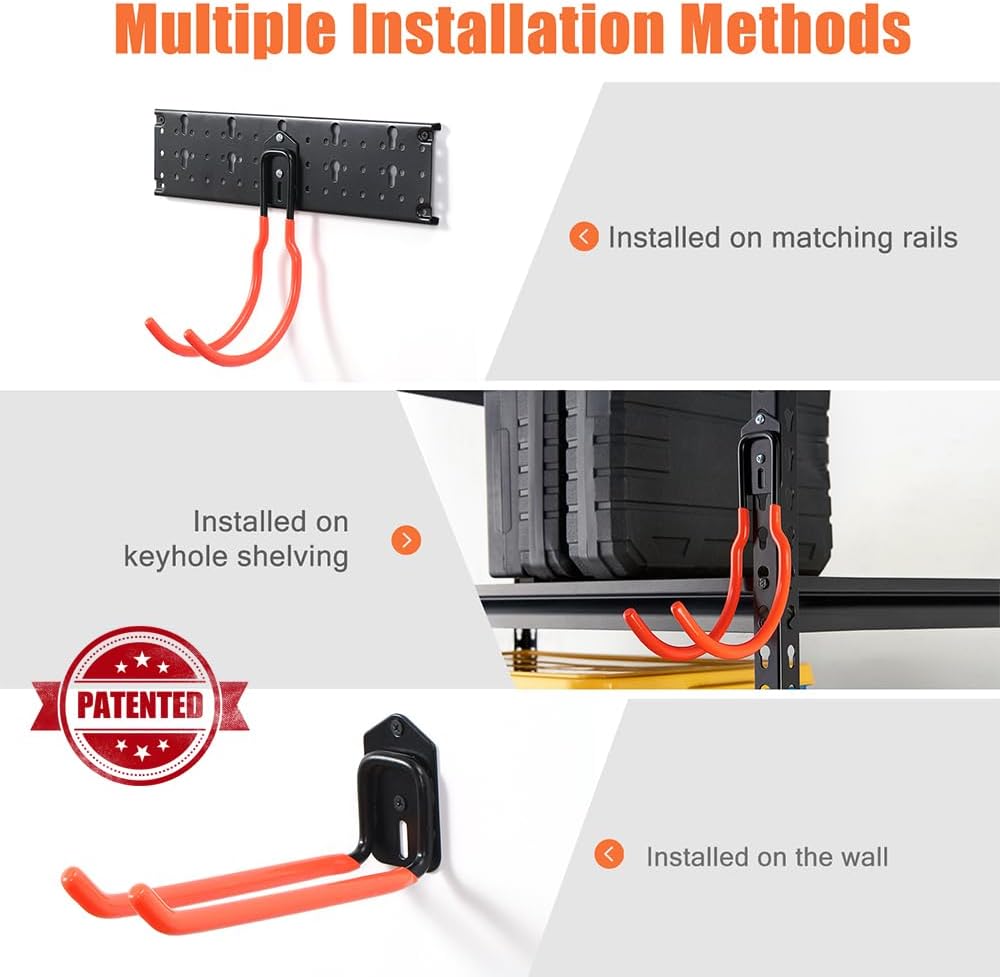 Multi-Storage Garage Hooks, Wall-Mounted Garden Tool Organizer