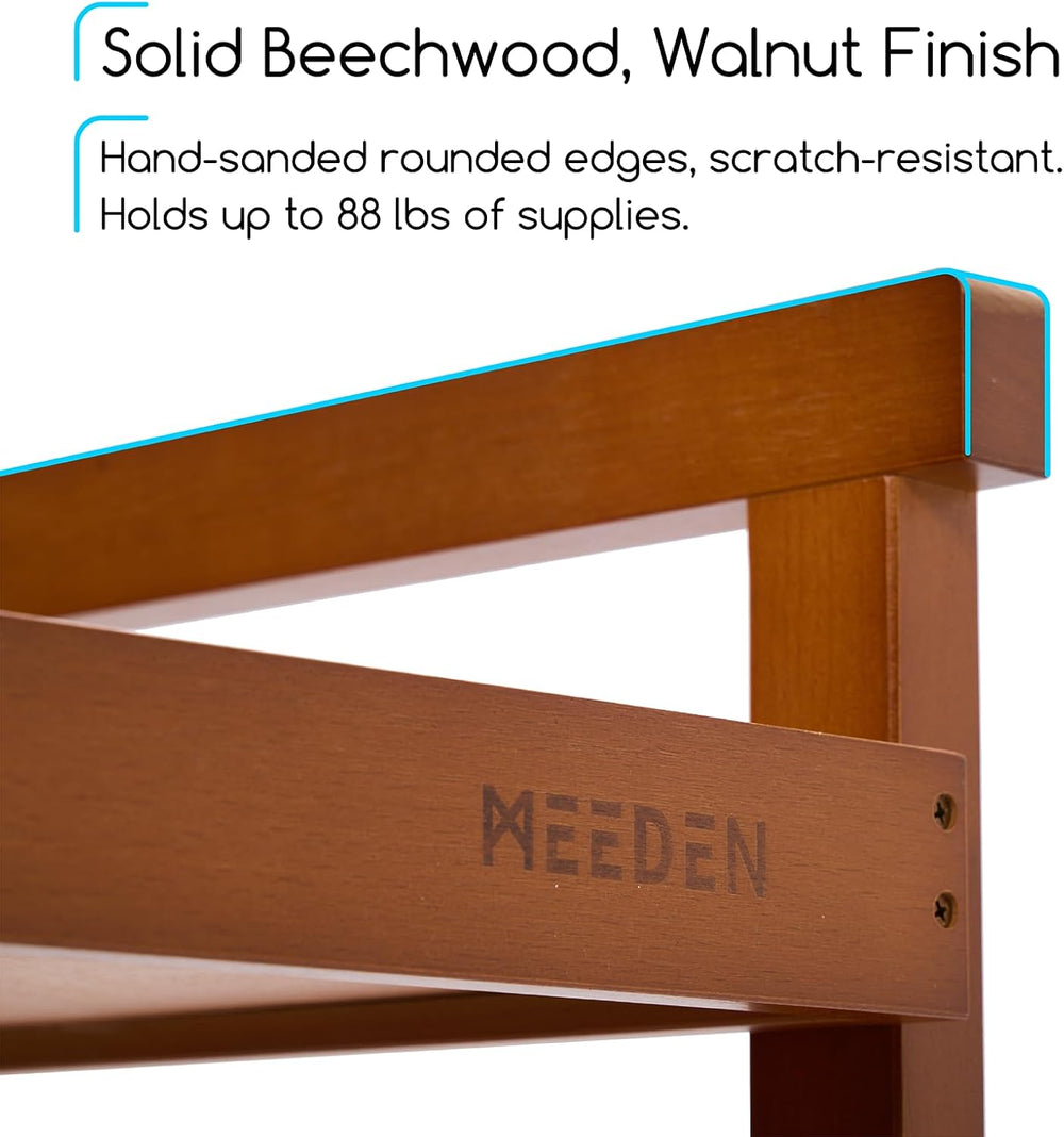 MEEDEN Rolling Art Supply Cart: Solid Beech Wood 3-Tier Storage Trolley