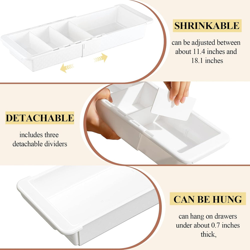 3 Pcs Expandable Deep Drawer Organizer Bins for Desk, White