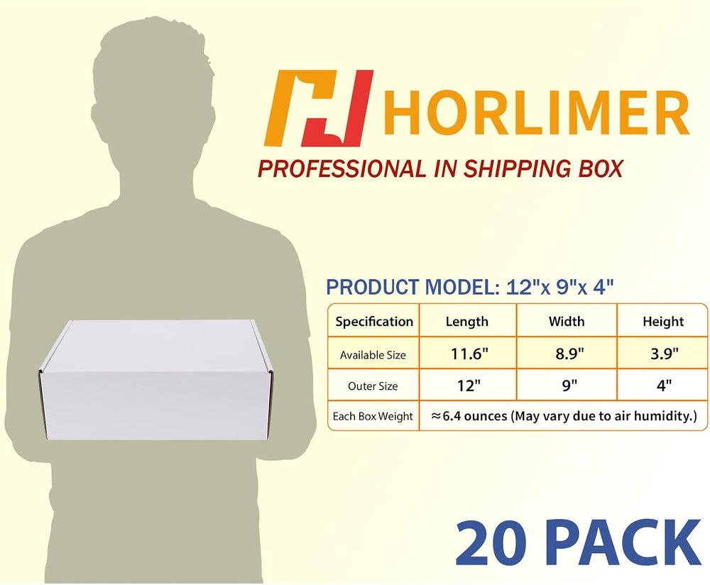 HORLIMER 12x9x4 inches Shipping Boxes Set of 20, White Corrugated Cardboard B...
