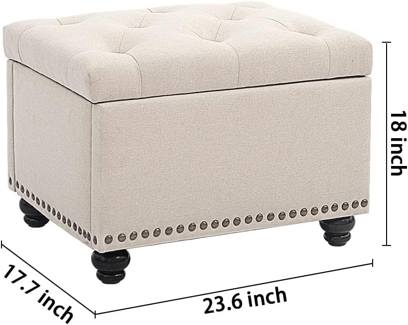 CangLong 24 Inch Tufted Lift Top Storage Ottoman Bench, Linen Foot Rest Stool...