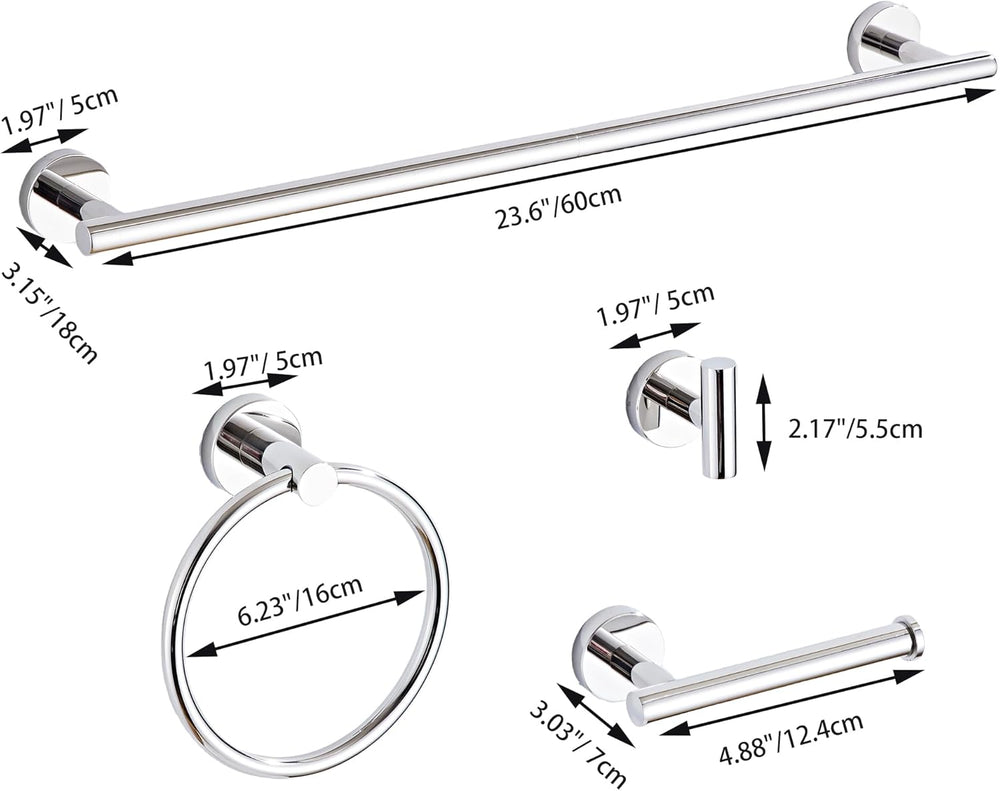 Chrome Bathroom Hardware Set 5 Piece with Towel Racks for Bathroom, SUS304 St...