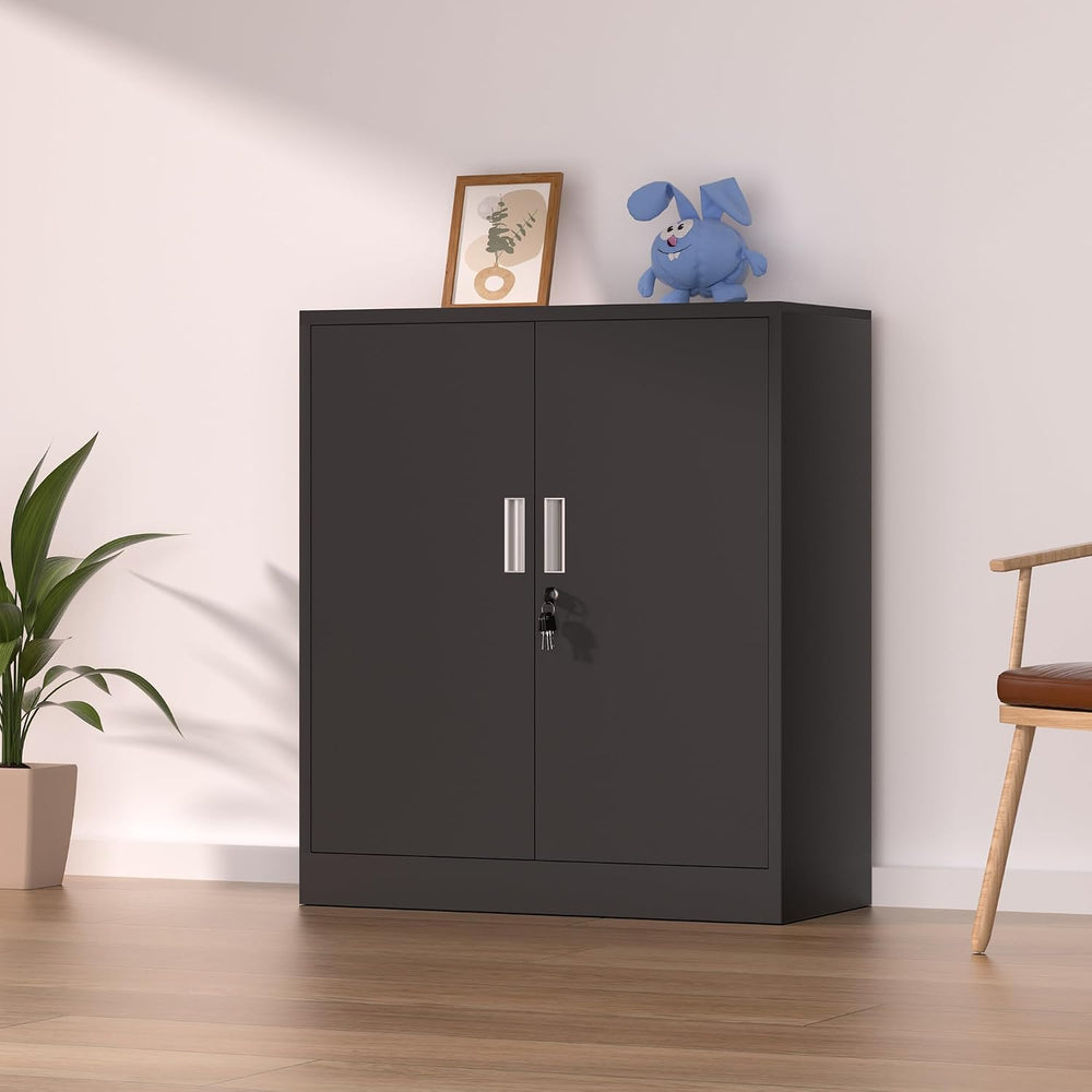 Metal Storage Cabinet with Locking Doors, 36.22" H, Black