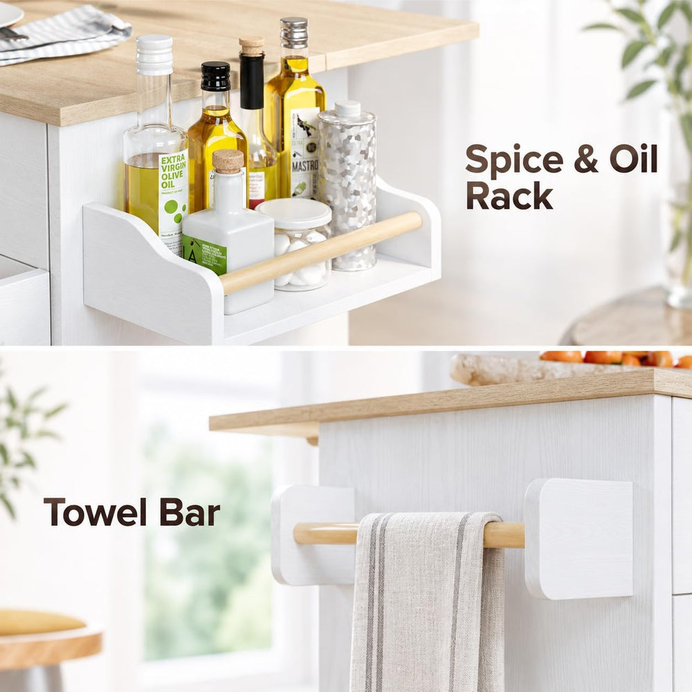 IRONCK Kitchen Island Table on Wheels with Drop Leaf, 47.25" Wide White