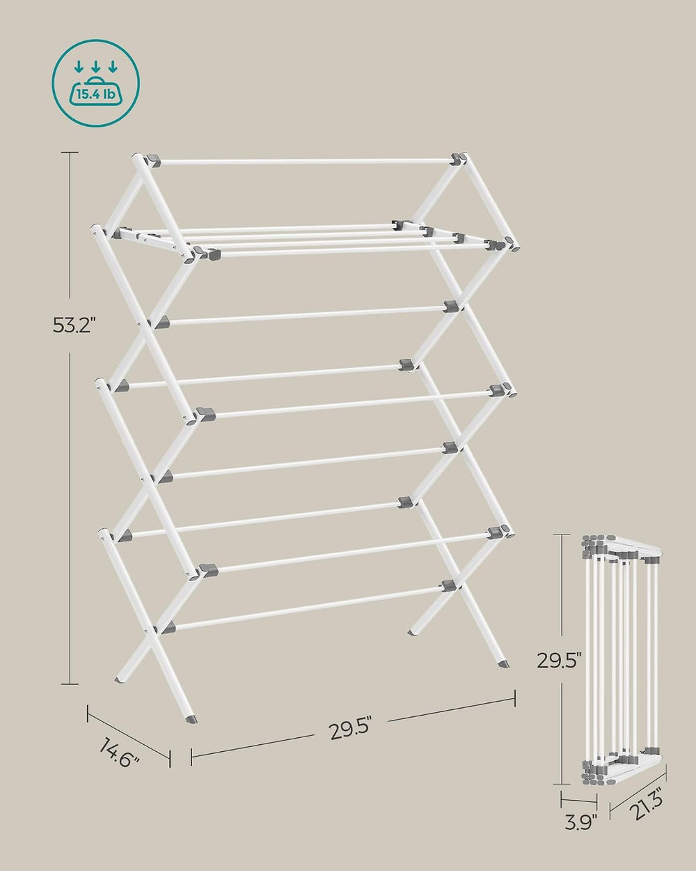 SONGMICS Foldable Clothes Drying Rack, 29.5 x 14.6 x 53.1 Inches