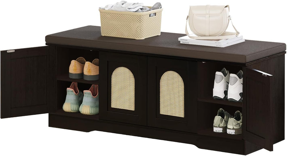 DINZI LVJ Shoe Storage Bench with Cushion, Door, Espresso Oak 47.2"LX17....