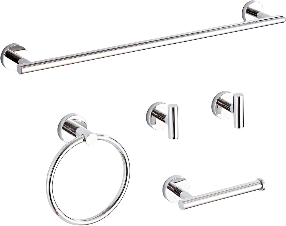 Chrome Bathroom Hardware Set 5 Piece with Towel Racks for Bathroom, SUS304 St...