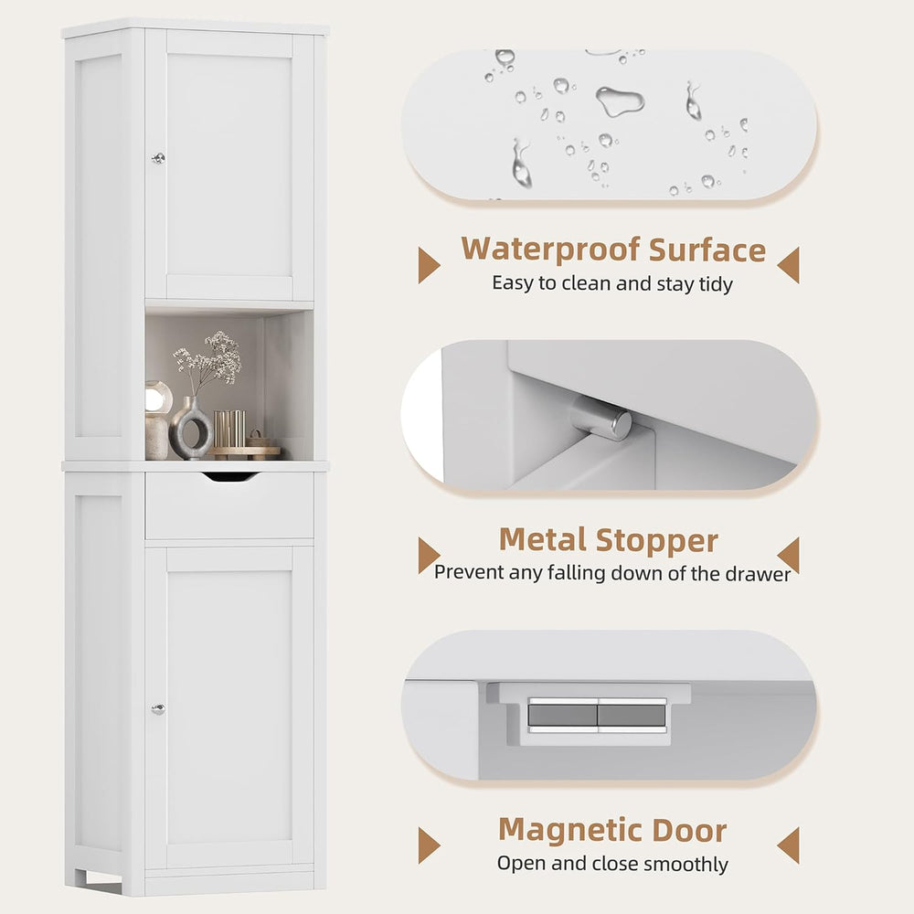 Shintenchi Tall Bathroom Storage Cabinet, Narrow Slim Cabinet, White