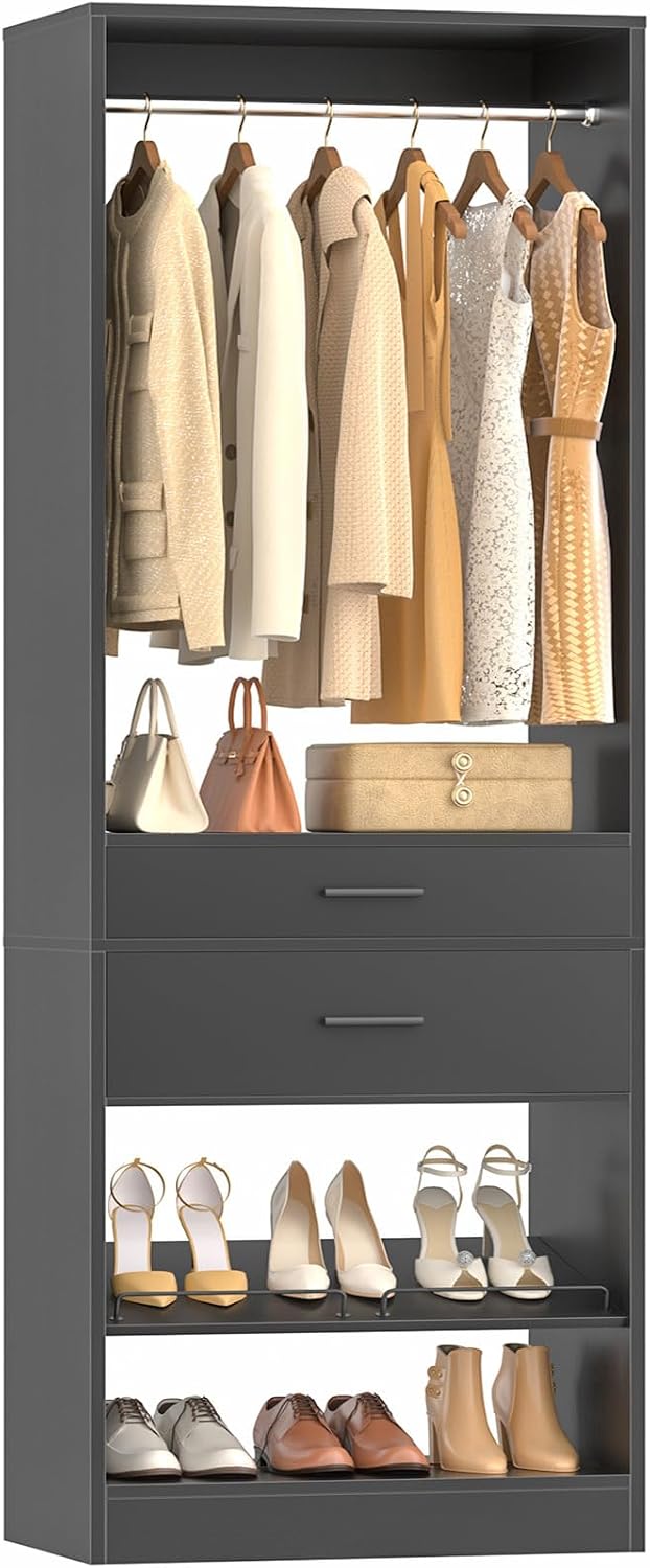 Unikito 25" W x 80" H Closet Organizer Storage with Hanging Rod and...