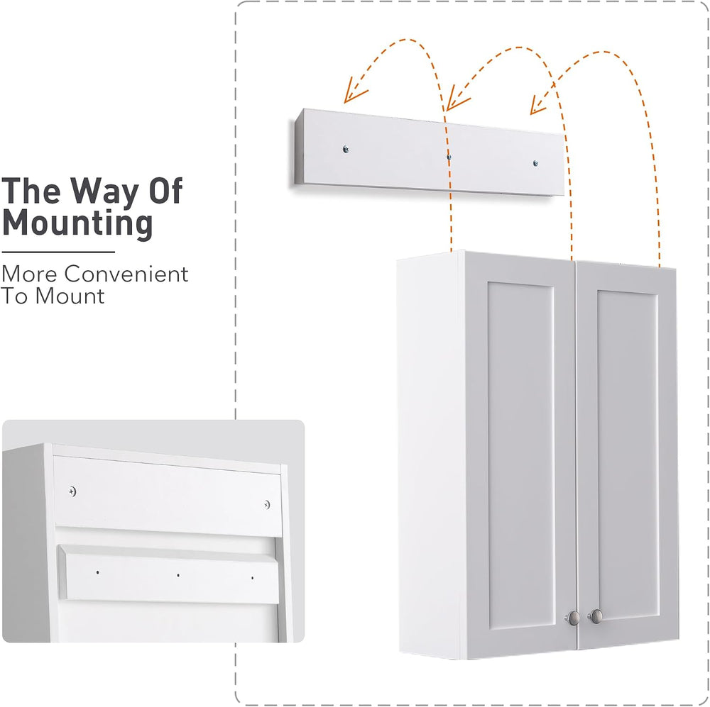 White Wall Mount Cabinet, MDF Over the Toilet Storage Cabinet