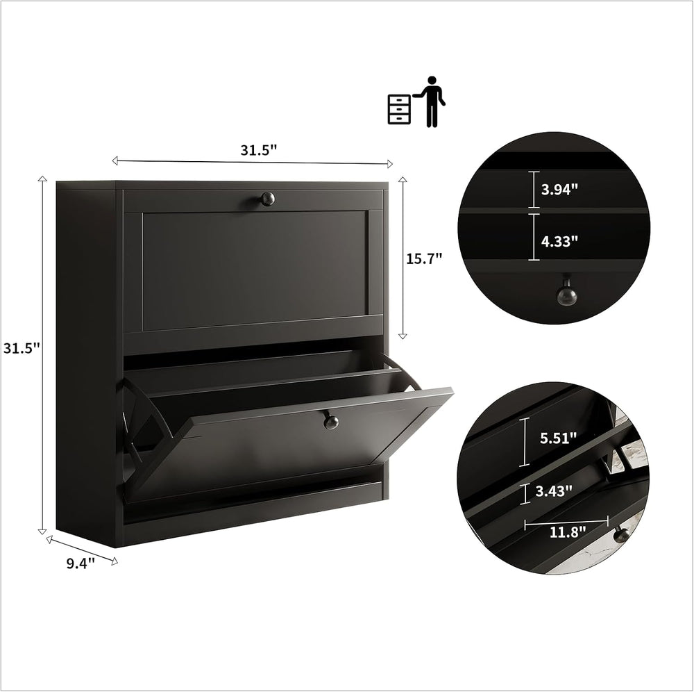 VOWNER Shoe Cabinet with 2 Flip Drawers, Freestanding Shoe Storage Cabinet wi...