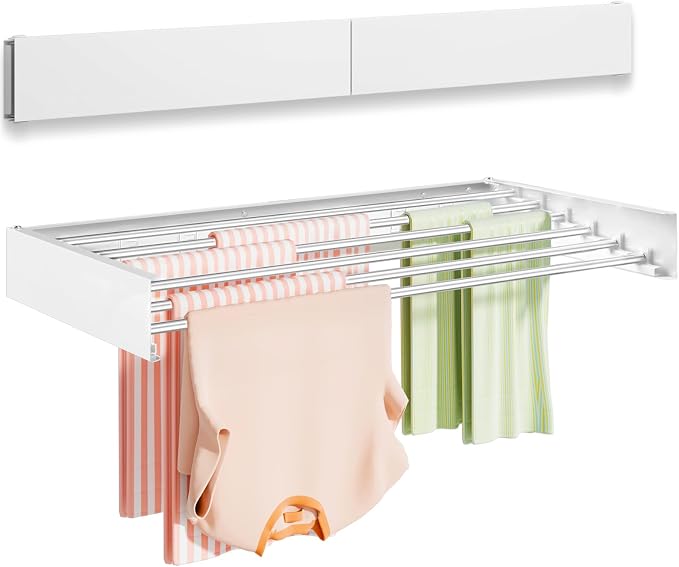 Wall Mounted Clothes Drying Rack 40 inches, Foldable Wall Mount Laundry Rack